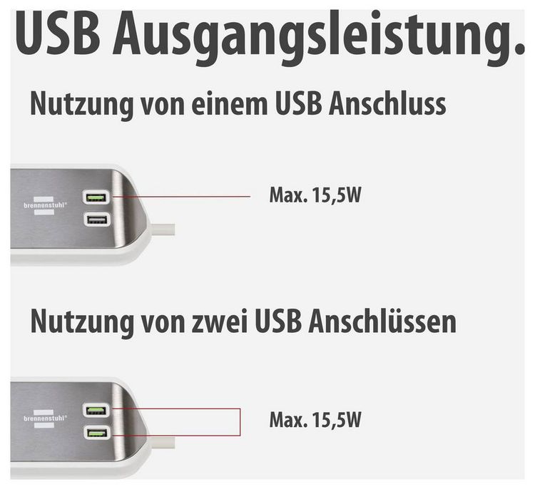 Produktbild: Brennenstuhl 1153590620 Tischsteckdose Silber, Wei&szlig; Schutzkontakt 1 St.