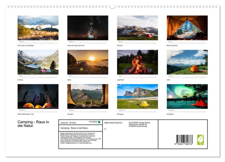 Produktbild: Camping - Raus in die Natur. (Wandkalender 2026 DIN A2 quer), CALVENDO Monatskalender