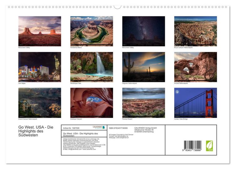 Produktbild: Go West. USA - Die Highlights des S&uuml;dwesten (hochwertiger Premium Wandkalender 2026 DIN A2 quer), Kunstdruck in Hochglanz