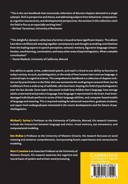 Produktbild: The Cambridge Handbook of Psycholinguistics