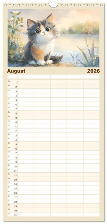 Produktbild: Familienplaner 2026 - Pastellpf&ouml;tchen. Liebliche Katzen in sanften Farben mit 5 Spalten (Wandkalender, 21 x 45 cm) CALVENDO