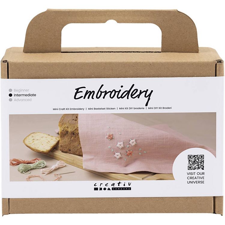 Produktbild: Creativ Company DIY Sets Sticken & Nadelstanzen Mini Kreativ Set Sticken, Staubros&eacute;, Stoffserviette, Kreativ Box