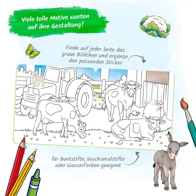 Produktbild: Tr&ouml;tsch Malbuch Stickermalbuch Bauernhoftiere