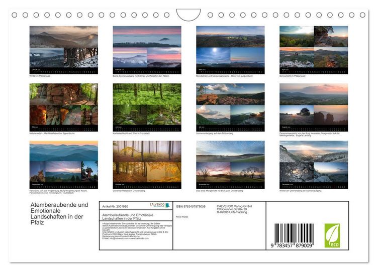 Produktbild: Atemberaubende und Emotionale Landschaften in der Pfalz (Wandkalender 2026 DIN A4 quer), CALVENDO Monatskalender