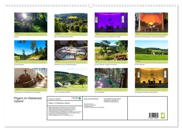 Produktbild: Pilgern im Waldecker Upland (Wandkalender 2026 DIN A2 quer), CALVENDO Monatskalender