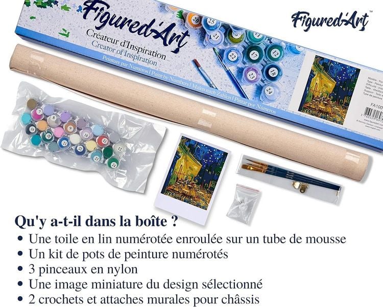 Produktbild: FiguredArt PN928 - Malen nach Zahlen, Caf&eacute; Van Gogh, Leinwand 40x50cm ohne Rahmen, Malset, Paint by Numbers