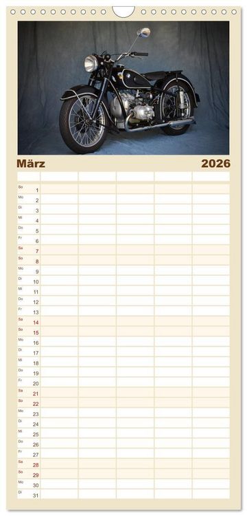 Produktbild: Familienplaner 2026 - Deutsche Motorrad - Legenden - Rollende Kunstwerke aus alten Zeiten mit 5 Spalten (Wandkalender, 21 x 45 cm) CALVENDO
