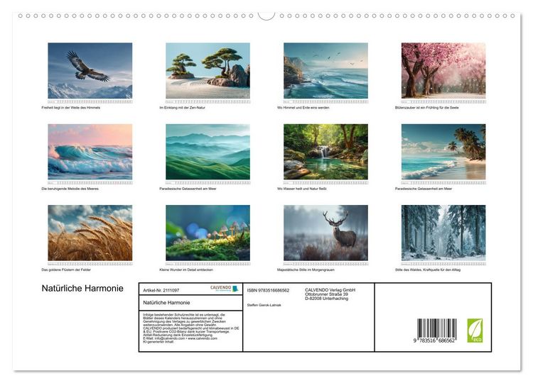 Produktbild: Nat&uuml;rliche Harmonie (hochwertiger Premium Wandkalender 2026 DIN A2 quer), Kunstdruck in Hochglanz
