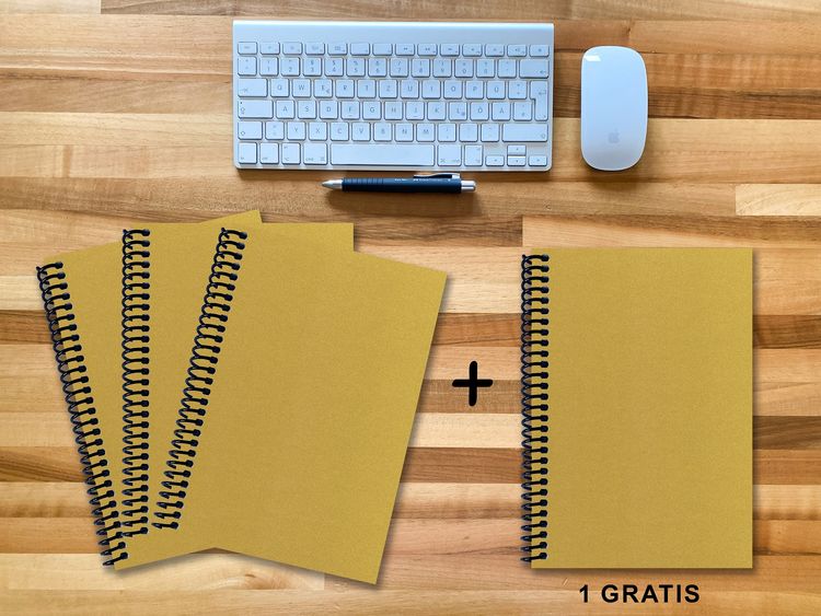 Produktbild: A 4 Notizbuch - Set, 3+1 gratis, Luxury 80 Seiten GOLD GMUND SHIMMER, kariert 5x5mm