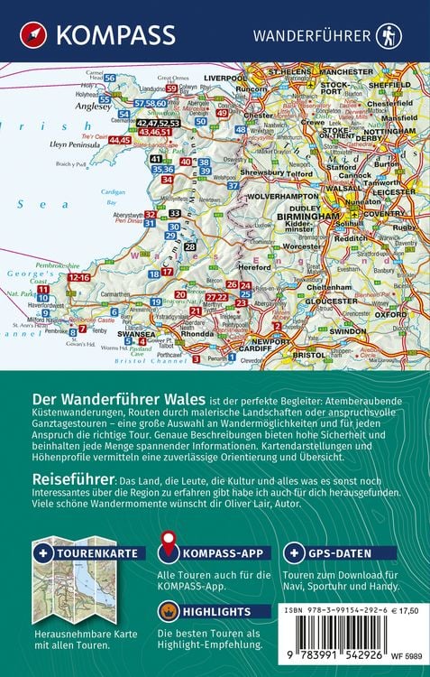 Produktbild: KOMPASS Wanderf&uuml;hrer Wales, 60 Touren mit Extra-Tourenkarte