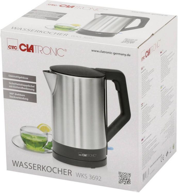 Produktbild: Clatronic WKS 3692schwarz Wasserkocher Edelstahl, Schwarz Fassungsverm&ouml;gen: 1.5l