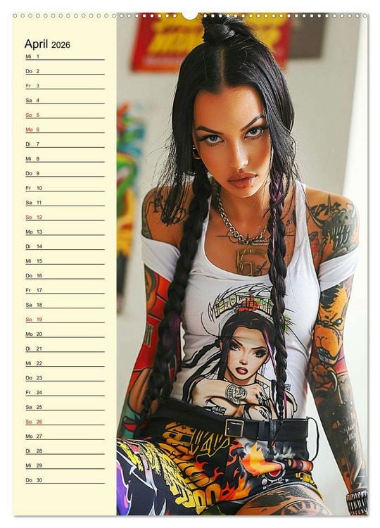 Produktbild: Coole Tatoo-Girls. H&uuml;bsch, modern und selbstbewusst (Wandkalender 2026 DIN A2 hoch), CALVENDO Monatskalender