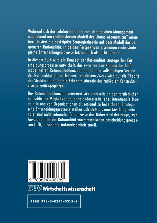 Produktbild: Rationalit&auml;t strategischer Entscheidungsprozesse