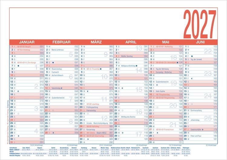 Produktbild: Arbeitstagekalender kaschiert A4 2027