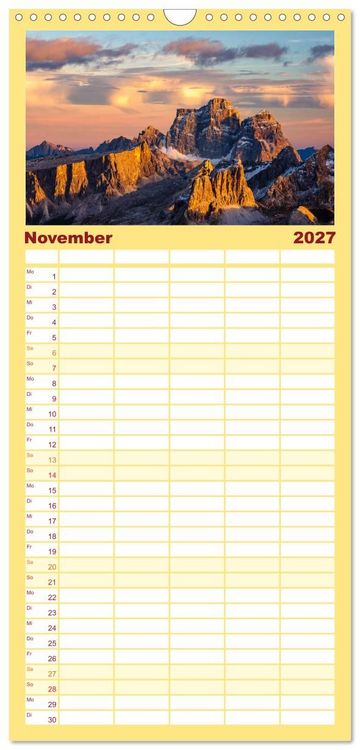 Produktbild: Familienplaner 2027 - Leuchtende Dolomiten mit 5 Spalten (Wandkalender, 21 x 45 cm) CALVENDO