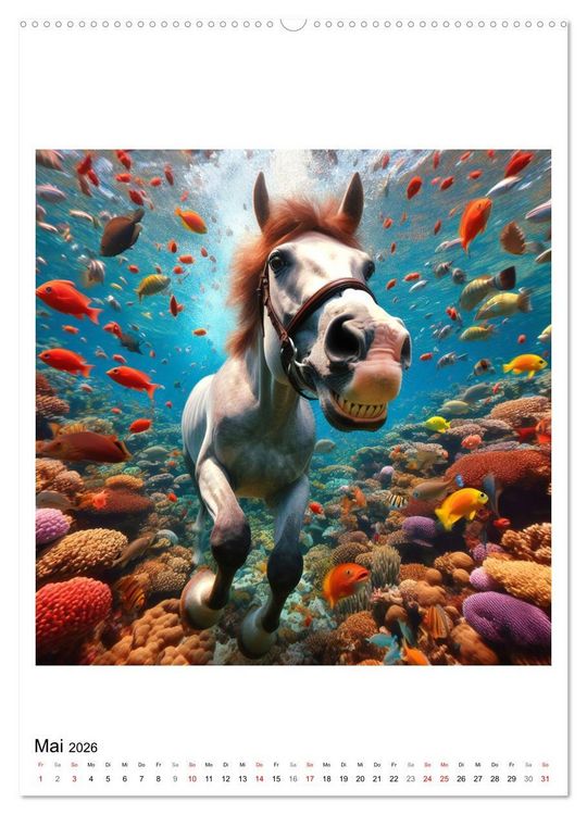 Produktbild: Pferde unter Wasser - Saddle up, die Tauchfahrt beginnt (hochwertiger Premium Wandkalender 2026 DIN A2 hoch), Kunstdruck in Hochglanz