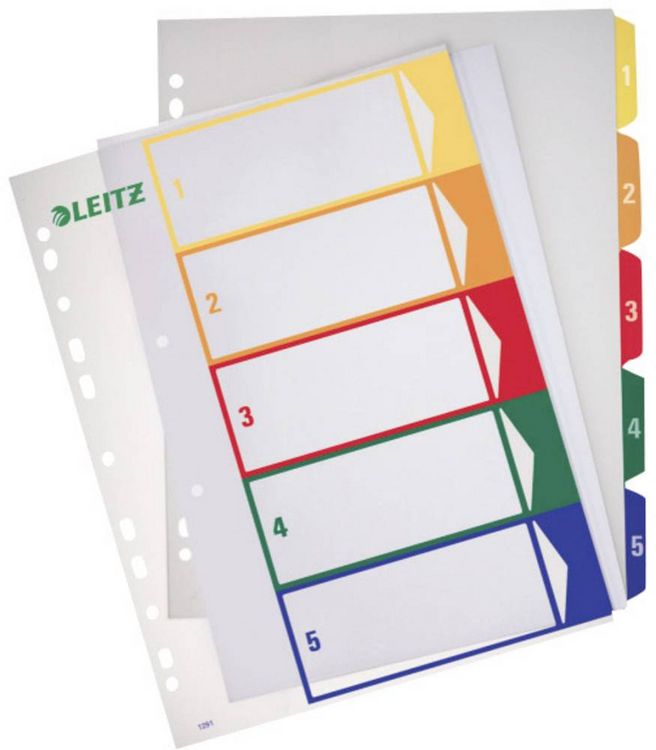 Produktbild: Leitz 12910000 Register DIN A4, Überbreite 1-5 Polypropylen Mehrfarbig 5 Registerblätter PC-beschriftbar 12910000