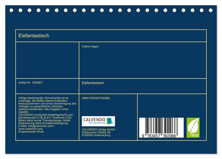Produktbild: Elefantastisch (Tischkalender 2026 DIN A5 quer), CALVENDO Monatskalender