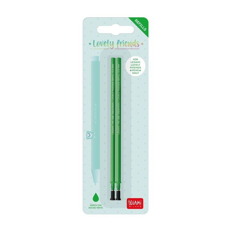 Produktbild: Legami 2 Set mit 2 Ersatzpatronen f&uuml;r Gelstift - Lovely Friends - Gr&uuml;n
