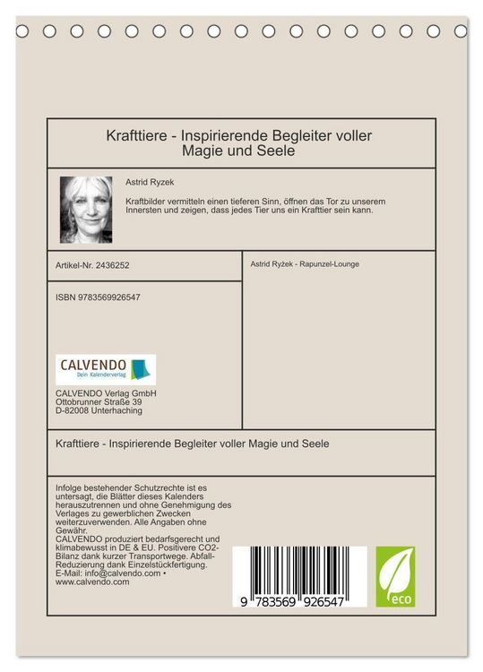Produktbild: Krafttiere - Inspirierende Begleiter voller Magie und Seele (Tischkalender 2027 DIN A5 hoch), CALVENDO Monatskalender