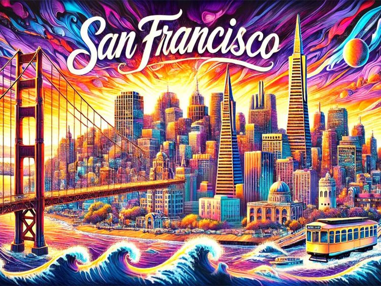 Produktbild: CALVENDO Puzzle San Francisco - In lebendiger Tusche | 1000 Teile Lege-Gr&ouml;&szlig;e 64x48cm Foto-Puzzle f&uuml;r gl&uuml;ckliche Stunden