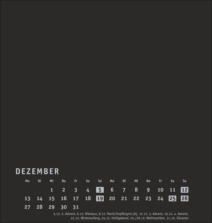 Produktbild: Premium-Bastelkalender schwarz mittel 2027