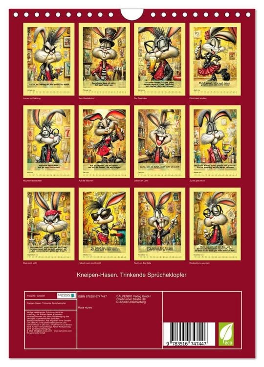 Produktbild: Kneipen-Hasen. Trinkende Spr&uuml;cheklopfer (Wandkalender 2026 DIN A4 hoch), CALVENDO Monatskalender