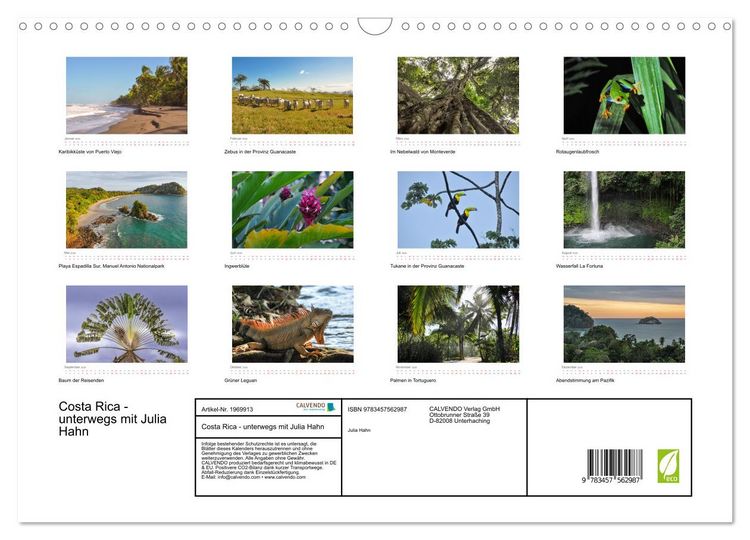 Produktbild: Costa Rica - unterwegs mit Julia Hahn (Wandkalender 2026 DIN A3 quer), CALVENDO Monatskalender