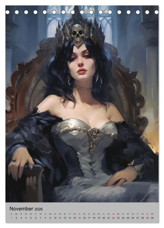 Produktbild: Gothic-Queens. Schaurig-sch&ouml;n im Renaissance-Stil (Tischkalender 2026 DIN A5 hoch), CALVENDO Monatskalender