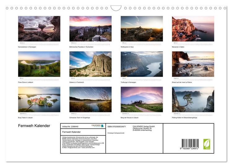 Produktbild: Fernweh Kalender (Wandkalender 2027 DIN A3 quer), CALVENDO Monatskalender