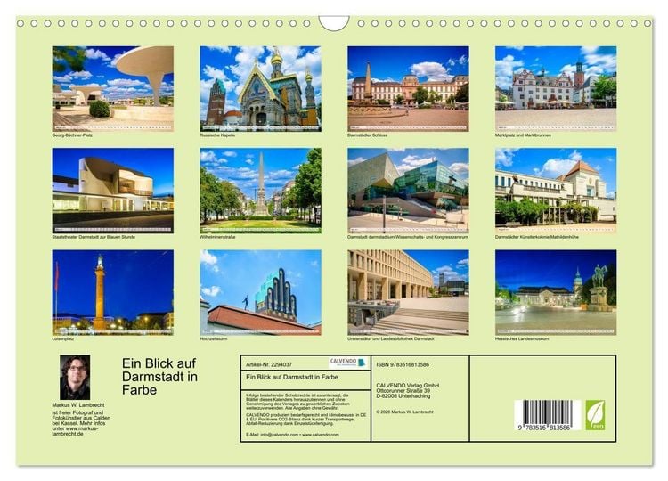 Produktbild: Ein Blick auf Darmstadt in Farbe (Wandkalender 2027 DIN A3 quer), CALVENDO Monatskalender
