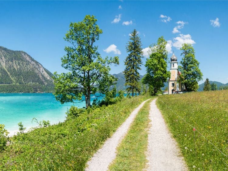 Produktbild: CALVENDO Puzzle Wanderweg am Walchensee, Bayern. Zitat: Die Bibel, 2. Mose 23,20 | 1000 Teile Lege-Gr&ouml;&szlig;e 64x48cm Foto-Puzzle f&uuml;r gl&uuml;ckliche Stunden