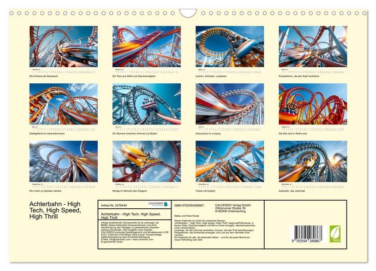 Produktbild: Achterbahn - High Tech, High Speed, High Thrill (Wandkalender 2027 DIN A3 quer), CALVENDO Monatskalender