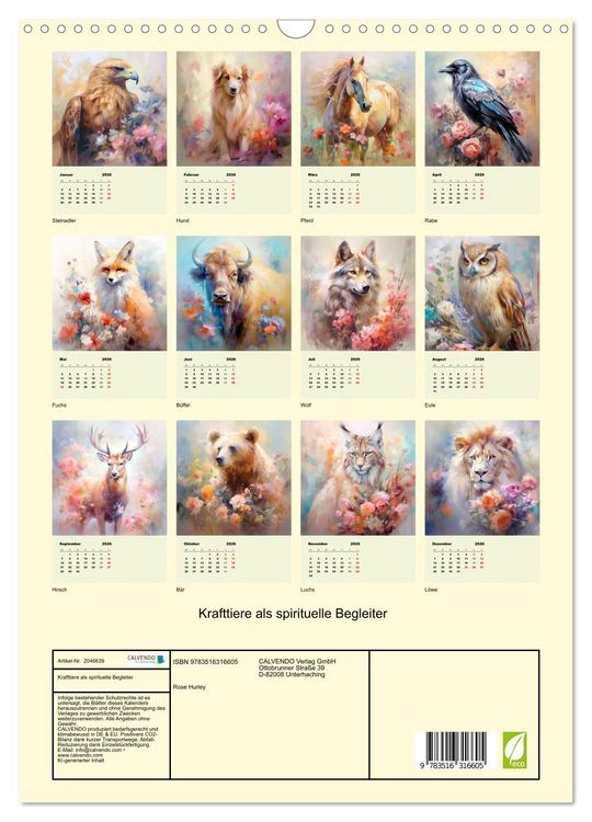 Produktbild: Krafttiere als spirituelle Begleiter (Wandkalender 2026 DIN A3 hoch), CALVENDO Monatskalender