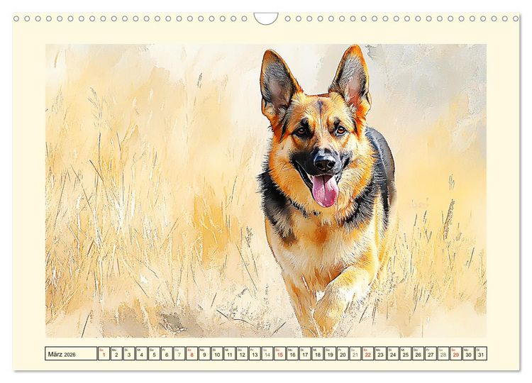 Produktbild: Deutsche Sch&auml;ferhunde. Majest&auml;tische W&auml;chter im Aquarell-Stil (Wandkalender 2026 DIN A3 quer), CALVENDO Monatskalender