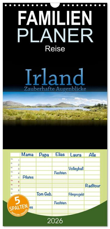 Produktbild: Familienplaner 2026 - Irland - Zauberhafte Augenblicke mit 5 Spalten (Wandkalender, 21 x 45 cm) CALVENDO