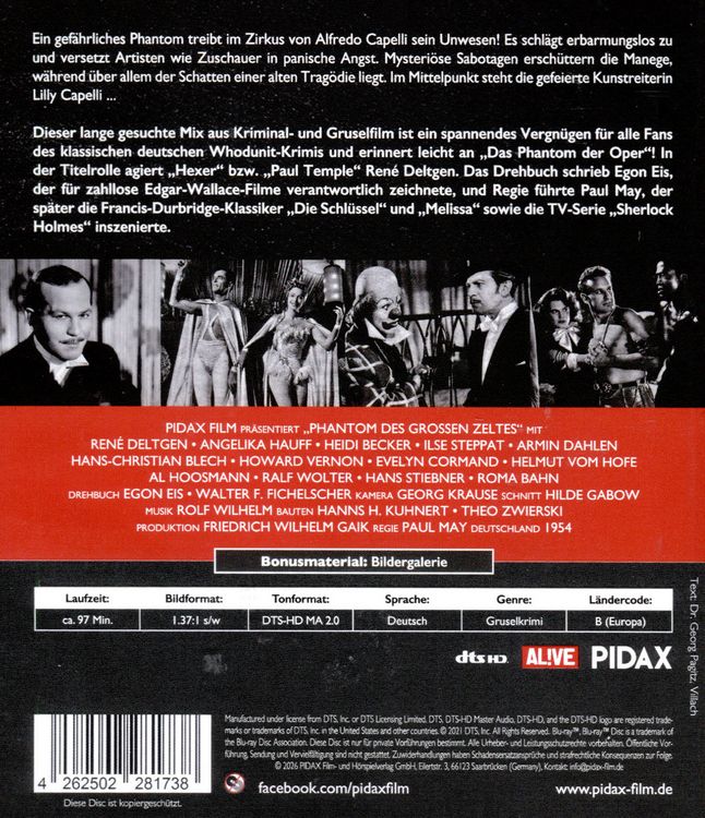Produktbild: Phantom des gro&szlig;en Zeltes / Lange gesuchter Mix aus Kriminal- und Gruselfilm mit Starbesetzung (Pidax Film-Klassiker)