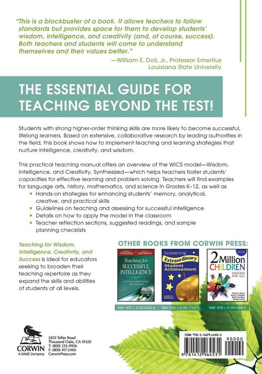 Produktbild: Teaching for Wisdom, Intelligence, Creativity, and Success