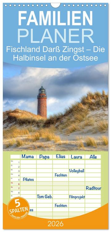 Produktbild: Familienplaner 2026 - Fischland Dar&szlig; Zingst &ndash; Die Halbinsel an der Ostsee mit 5 Spalten (Wandkalender, 21 x 45 cm) CALVENDO