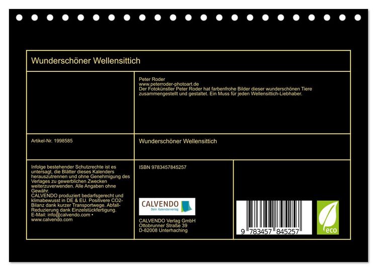 Produktbild: Wundersch&ouml;ner Wellensittich (Tischkalender 2026 DIN A5 quer), CALVENDO Monatskalender