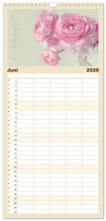 Produktbild: Familienplaner 2026 - Vintage Flowers mit 5 Spalten (Wandkalender, 21 x 45 cm) CALVENDO