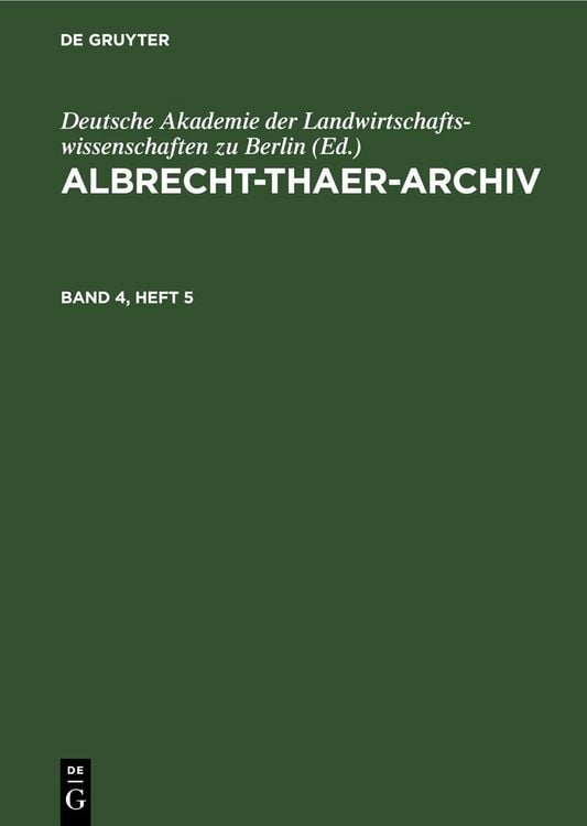 Produktbild: Albrecht-Thaer-Archiv. Band 4, Heft 5