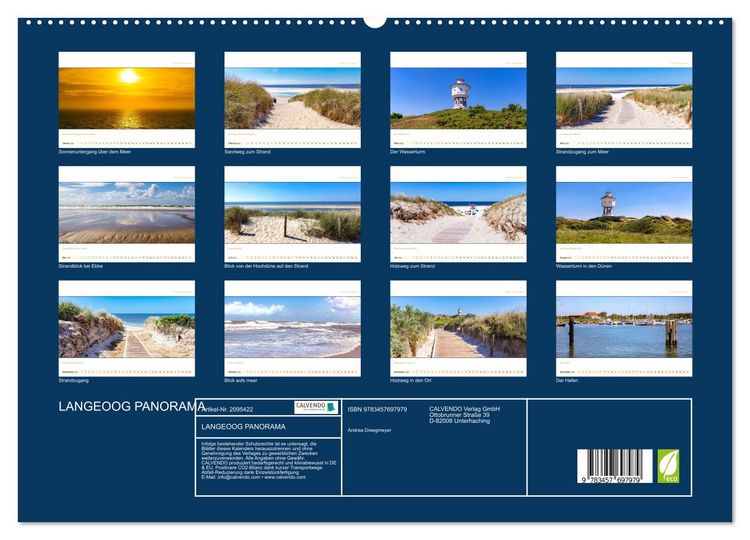 Produktbild: LANGEOOG PANORAMA (hochwertiger Premium Wandkalender 2026 DIN A2 quer), Kunstdruck in Hochglanz