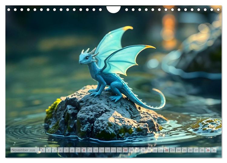 Produktbild: Regenbogenschuppen - Die geheime Welt der magischen Miniatur Drachen (Wandkalender 2026 DIN A4 quer), CALVENDO Monatskalender
