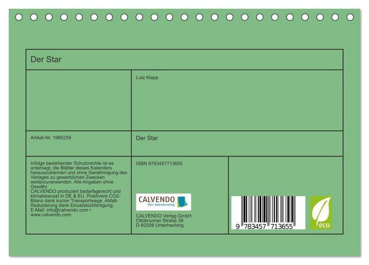 Produktbild: Der Star (Tischkalender 2026 DIN A5 quer), CALVENDO Monatskalender