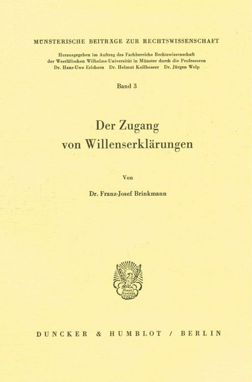 Produktbild: Der Zugang von Willenserkl&auml;rungen.
