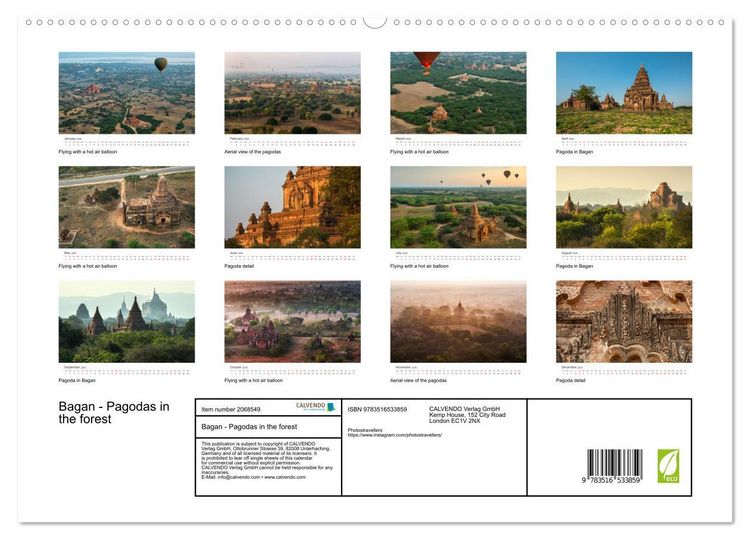 Produktbild: Bagan - Pagodas in the forest (High Quality Premium Wall Calendar 2026 DIN A2 landscape),CALVENDO 12 Month Wall Calendar