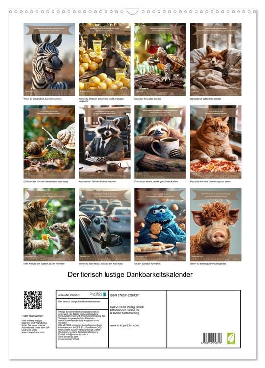Produktbild: Der tierisch lustige Dankbarkeitskalender (Wandkalender 2026 DIN A2 hoch), CALVENDO Monatskalender