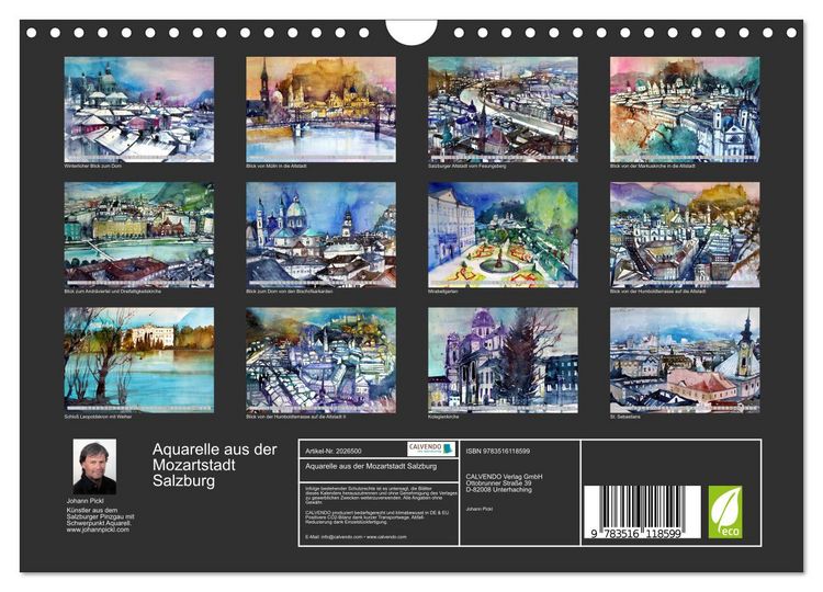 Produktbild: Aquarelle aus der Mozartstadt Salzburg (Wandkalender 2026 DIN A4 quer), CALVENDO Monatskalender