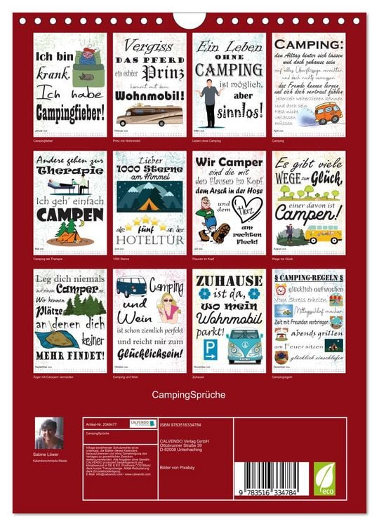 Produktbild: CampingSpr&uuml;che (Wandkalender 2026 DIN A4 hoch), CALVENDO Monatskalender